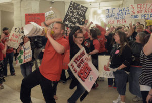 Rank-and-file teachers rally in the West Virginia State Capitol.